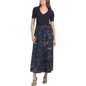 ELLEN TRACY Short Sleeve Polo Collar Twofer Maxi Dress